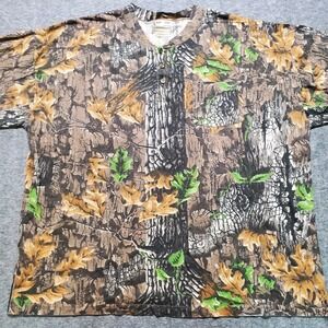 Vintage Jerzees LS Henley Shirt Mens 2XL Trebark Lynch Camo Outdoor Hunting 90s